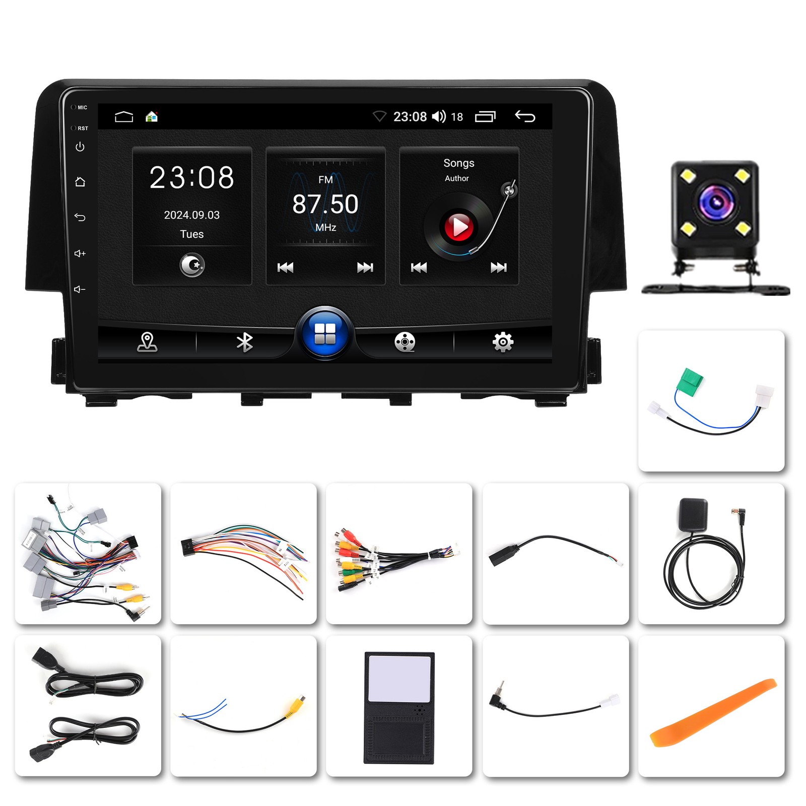 For 16-20 Honda Civic 64G CarPlay Android Stereo GPS w/Cam
