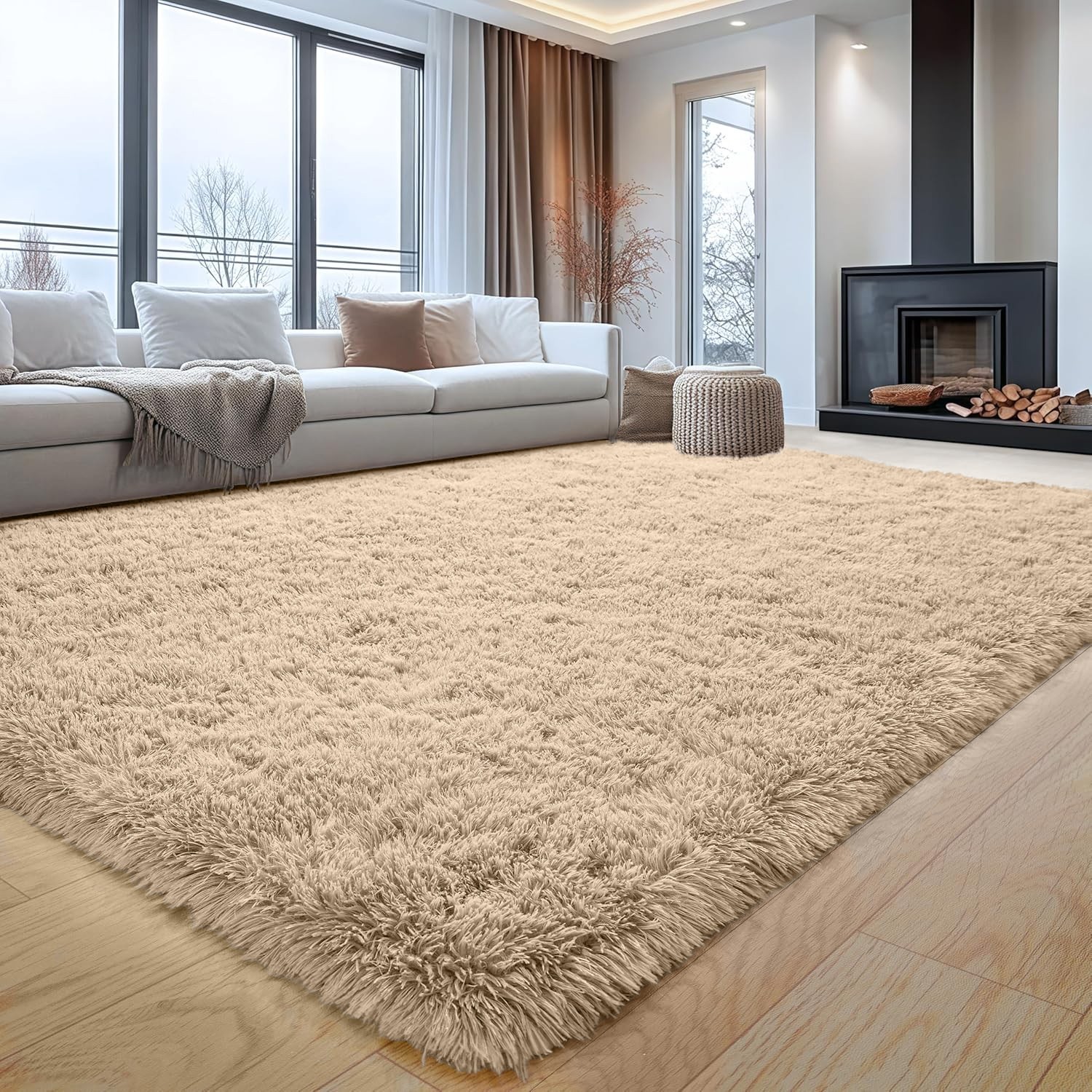 Large Shaggy Fluffy Rugs Anti-Slip Super Soft Mat Living Room Bedroom Carpet Rug