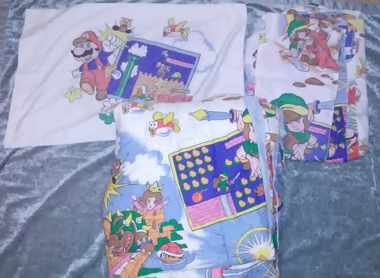 VINTAGE 1988 Nintendo Super Mario Bros Legend Of Zelda Twin Sheet Set Comforter