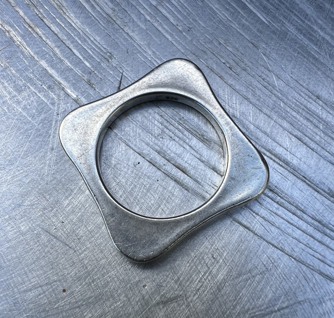 SZ 7.75 Modernist Vintage Sterling Silver Square Stacking Band Ring Estate 925