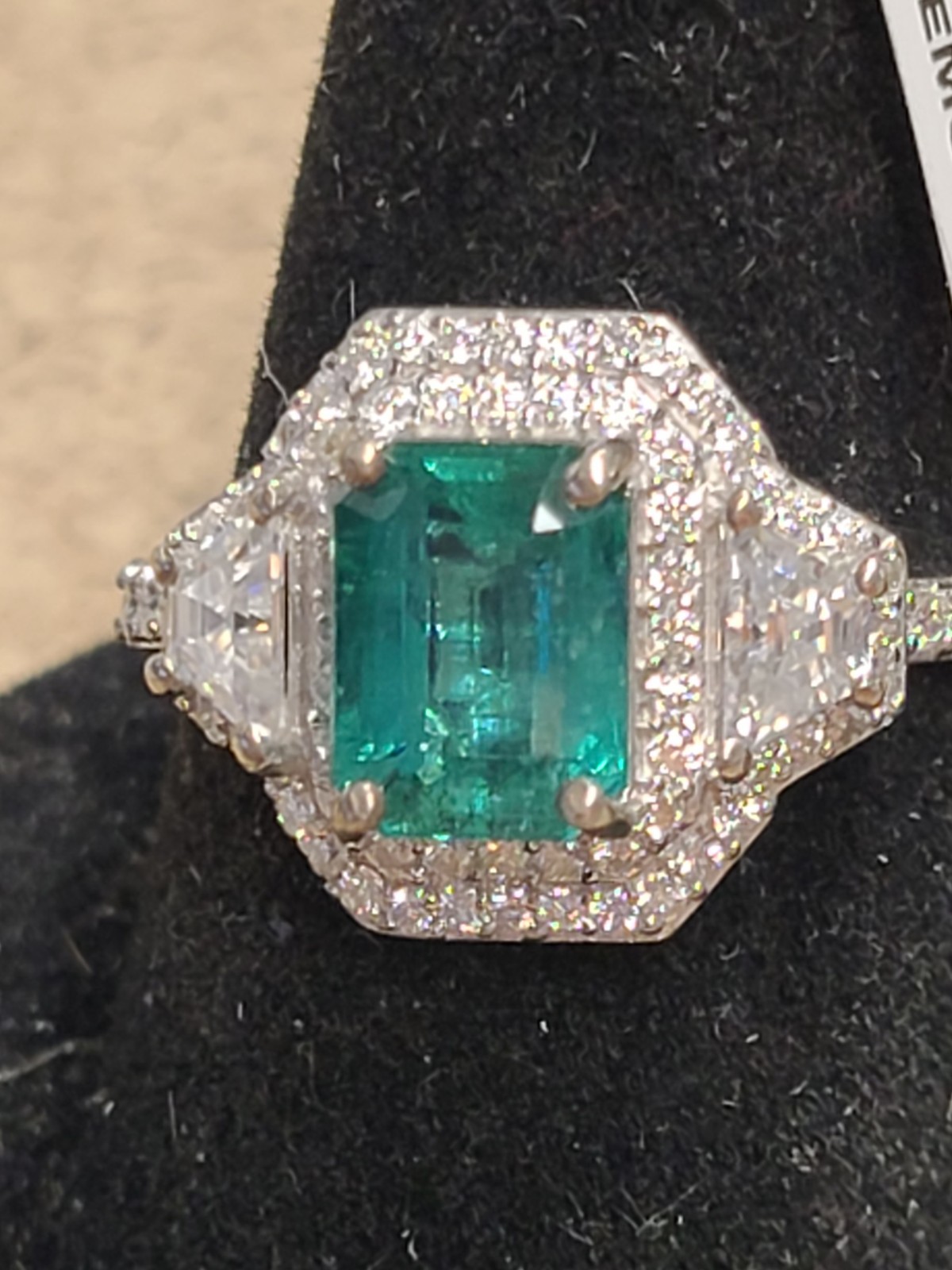 Size 7 D'Joy Premium Kagem Zambian Emerald and Moissanite 2.40 ctw Architectural
