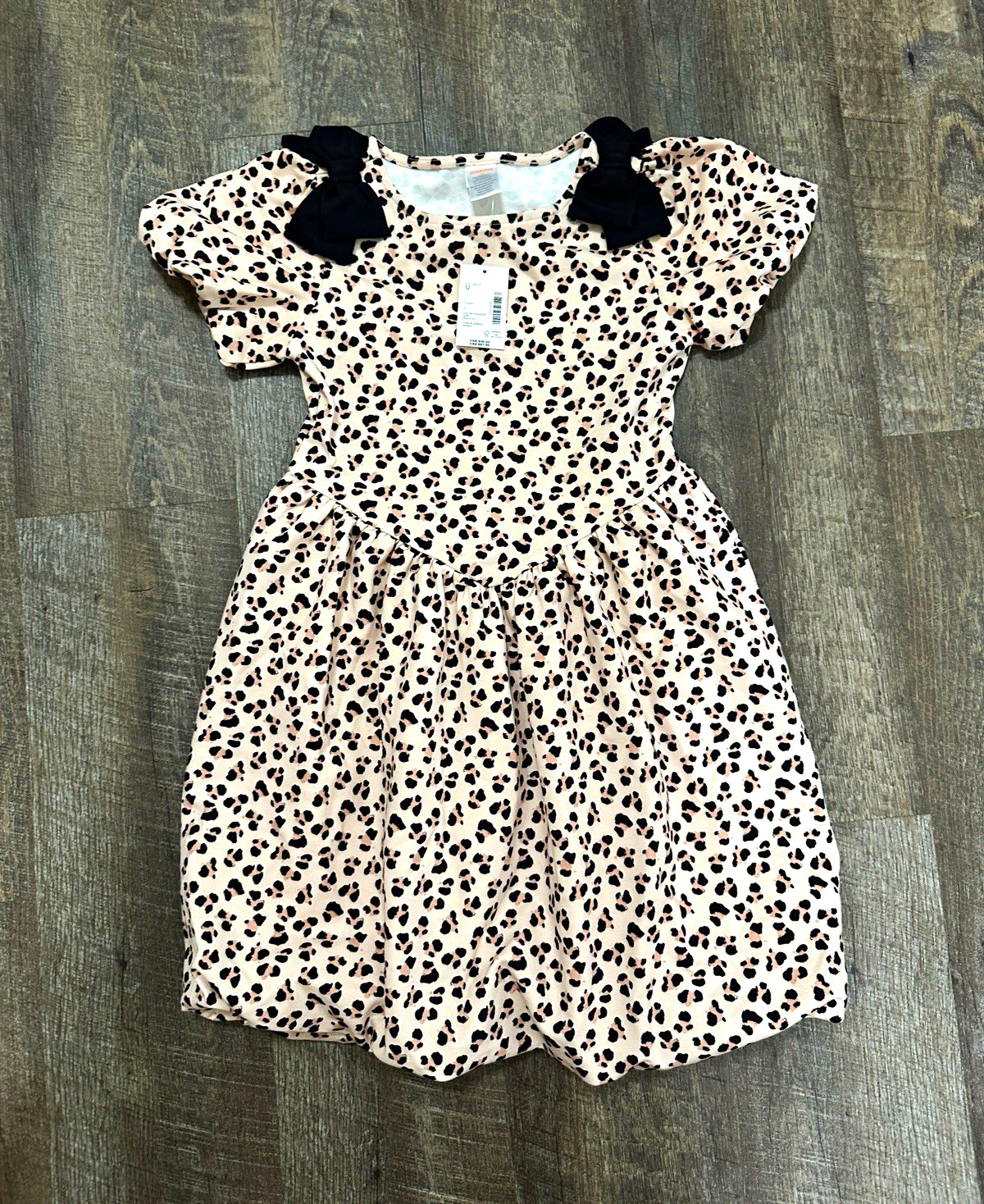 NWT Gymboree Girls Size 12 Peach/Black Leopard Knit Fit & Flare Dress Bows NWT Gymboree Girls Size 12 Peach/Black Leopard Knit Fit & Flare Dress Bows