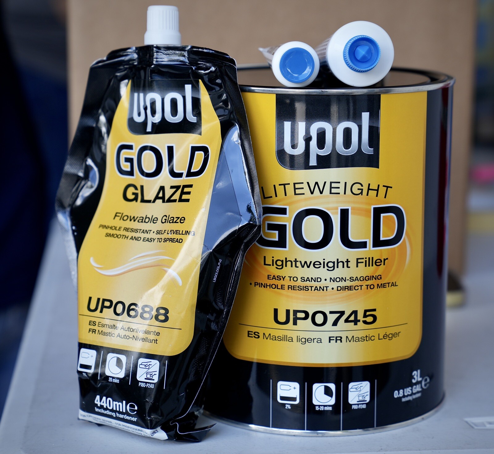UPOL 0745 + 0688 GOLD Lightweight Body Filler + Gold Glaze Putty Bundle