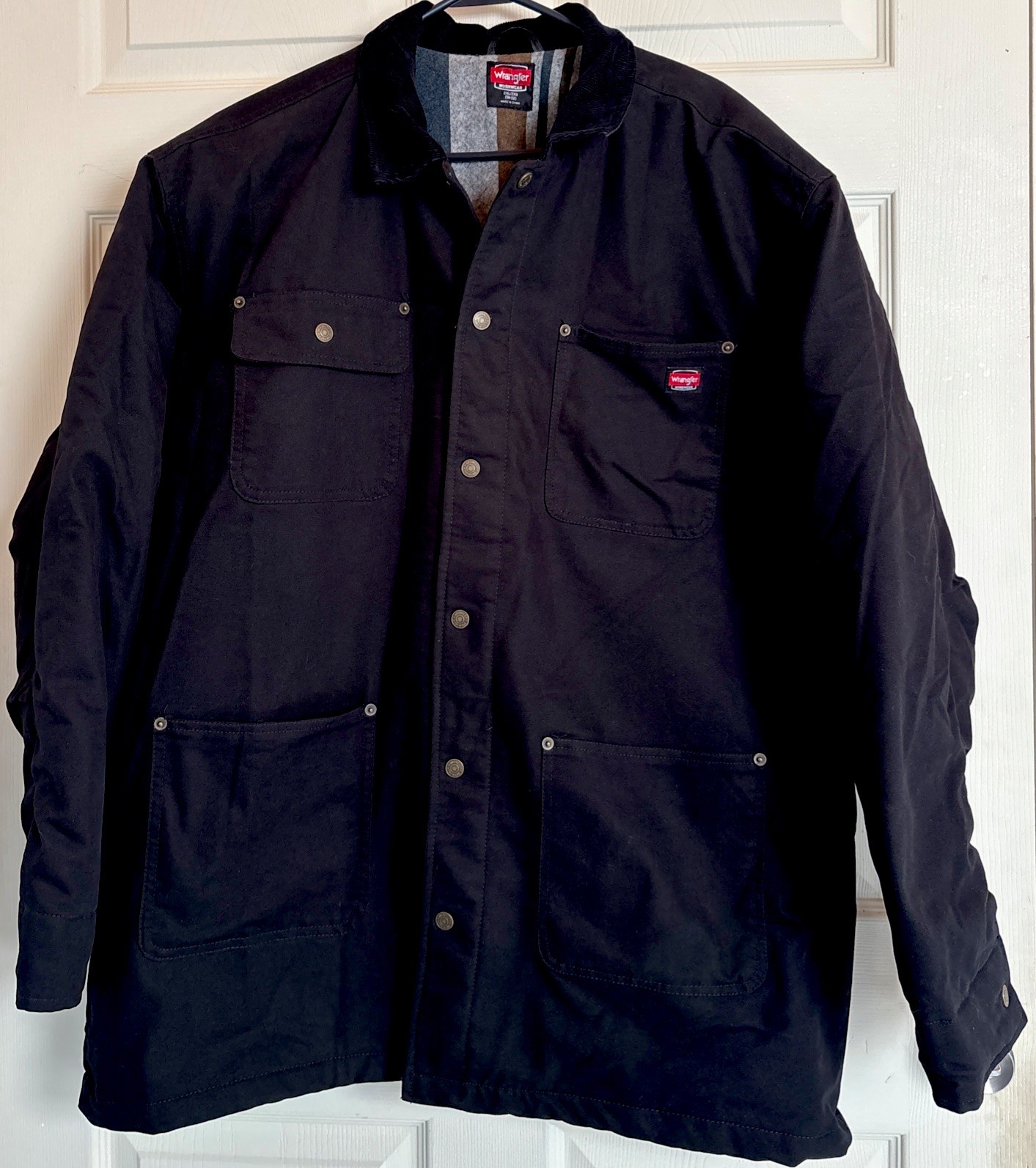 Wrangler Workwear Jacket Mens 2XL Black Canvas Blanket Lined Chore Barn Coat