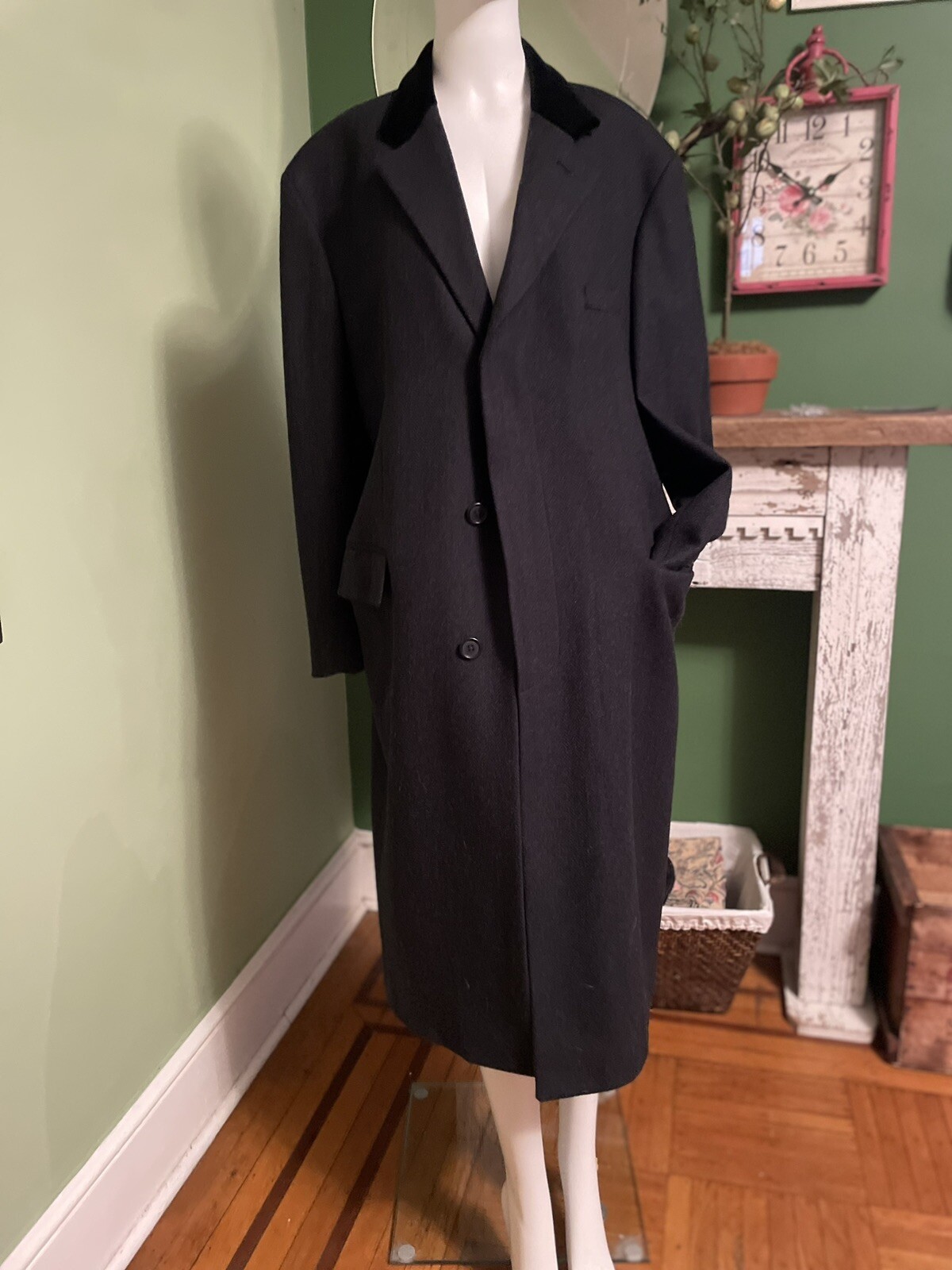 Vtg FILLINGS Pristine 1940 50s Mid Century 100% Wool Lux Long Over Coat L X
