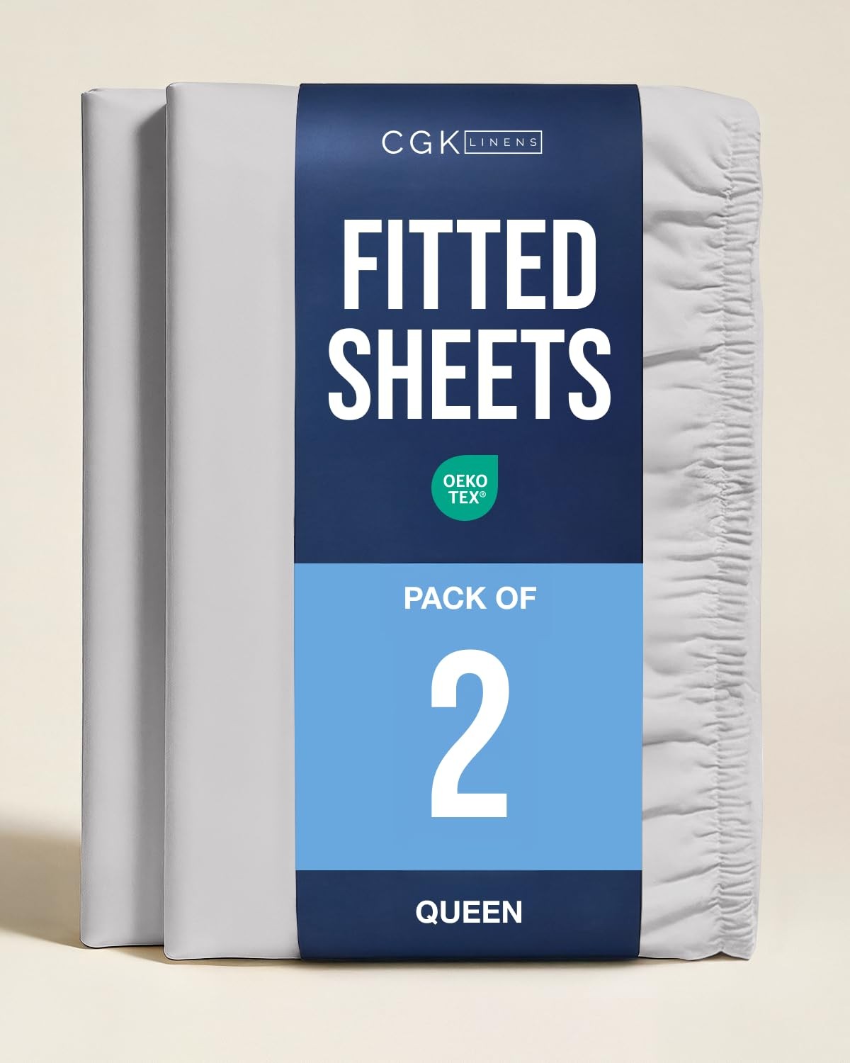 Queen Fitted Sheet - Pack of 2 Single Fitted Bottom Sheet - French Grey