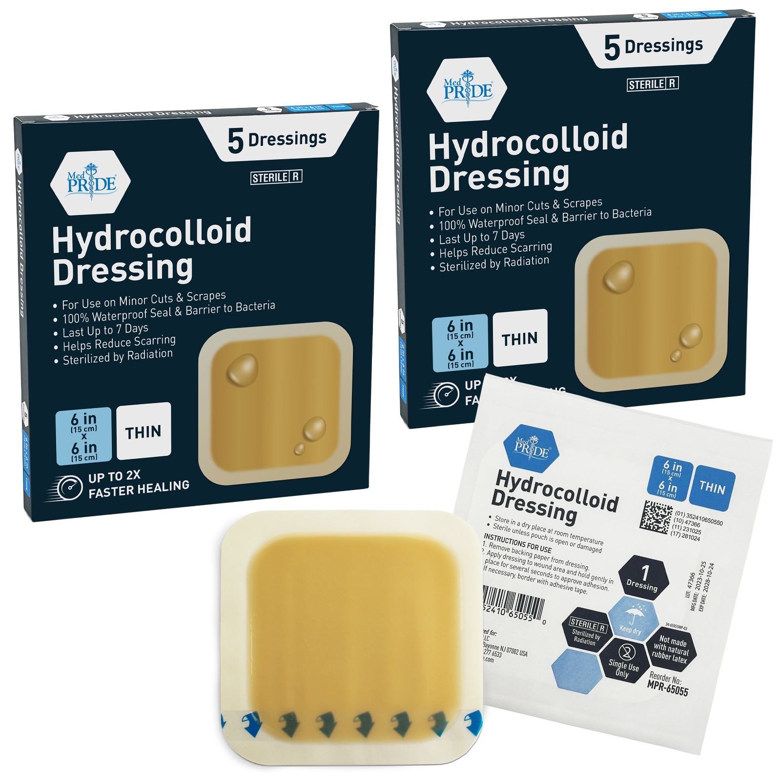 MED PRIDE 10-20ct Hydrocolloid Wound Dressing Pads 2x2 4x4 6x6 Sterile Adhesive