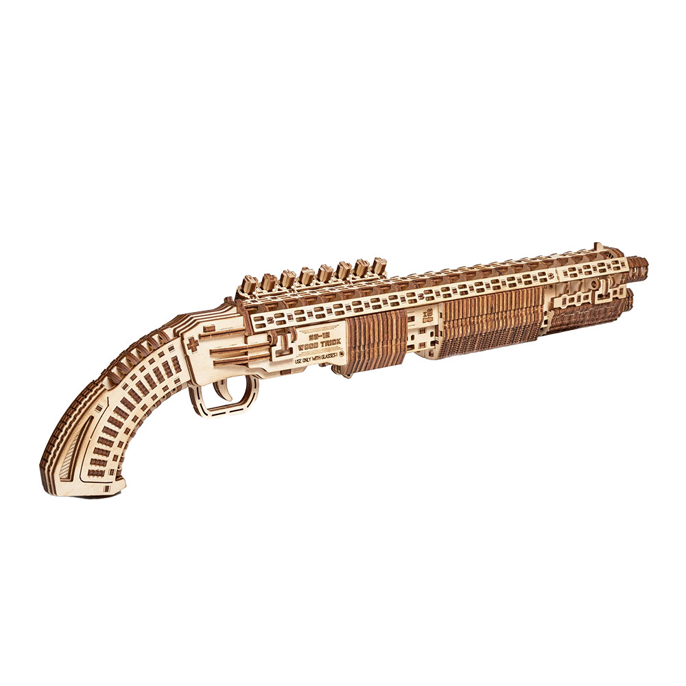 Wood Trick Shotgun SG-12 Wooden Toy Gun 3d Mechanical Model Kit Puzzle DIY