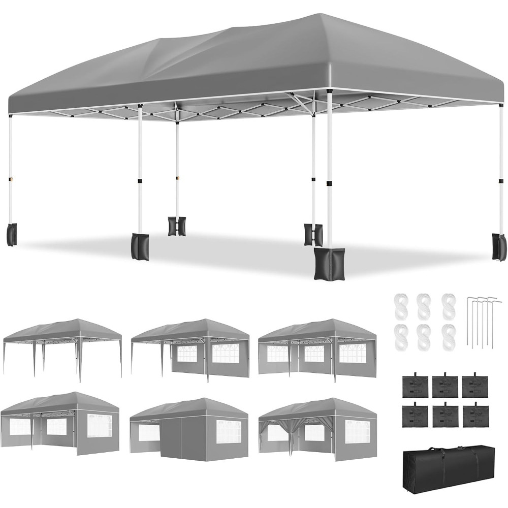 10x20ft Heavy Duty Pop Up Canopy Tent, Instant Shelter with Removable Sidewalls