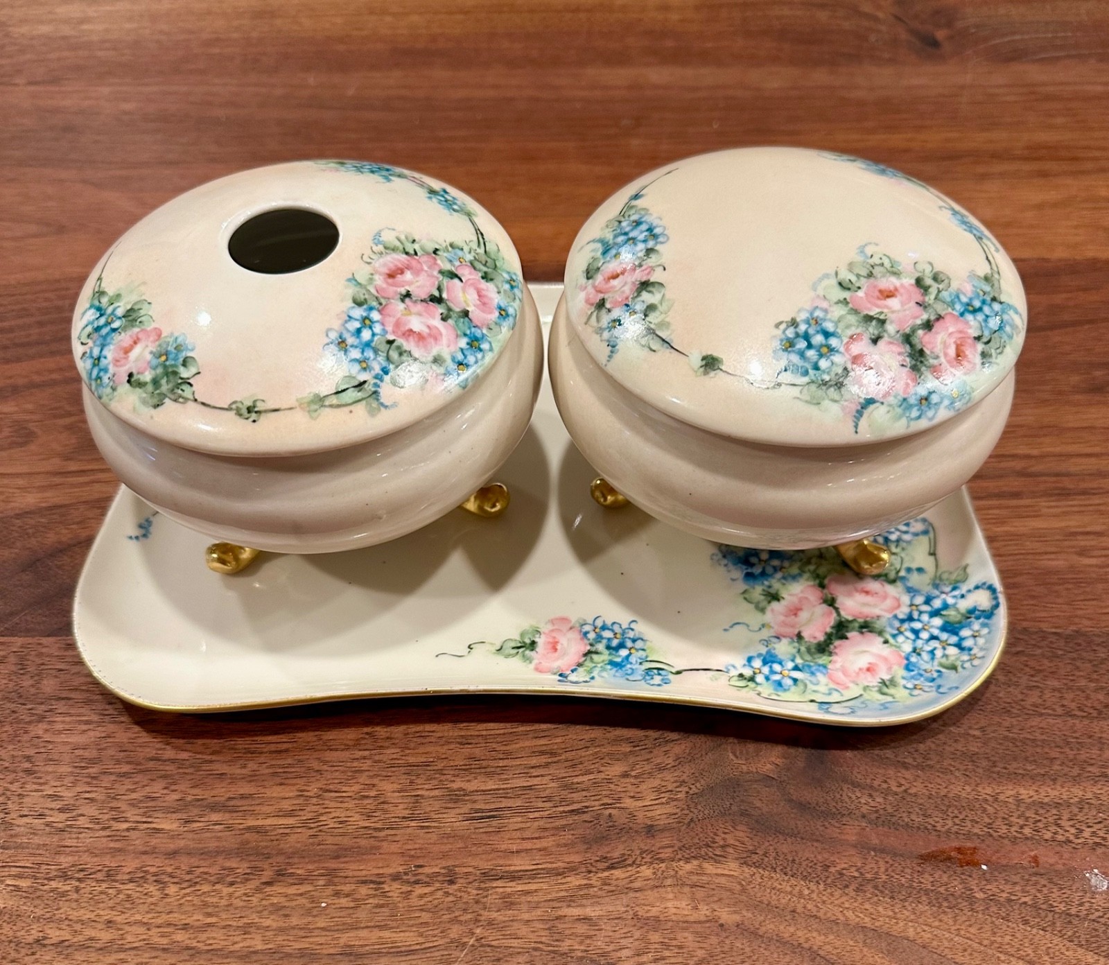 Antique TK Czech Hand Painted Vanity Dresser Set Limoges UC Tray Roses Antique TK Czech Hand Painted Vanity Dresser Set Limoges UC Tray Roses