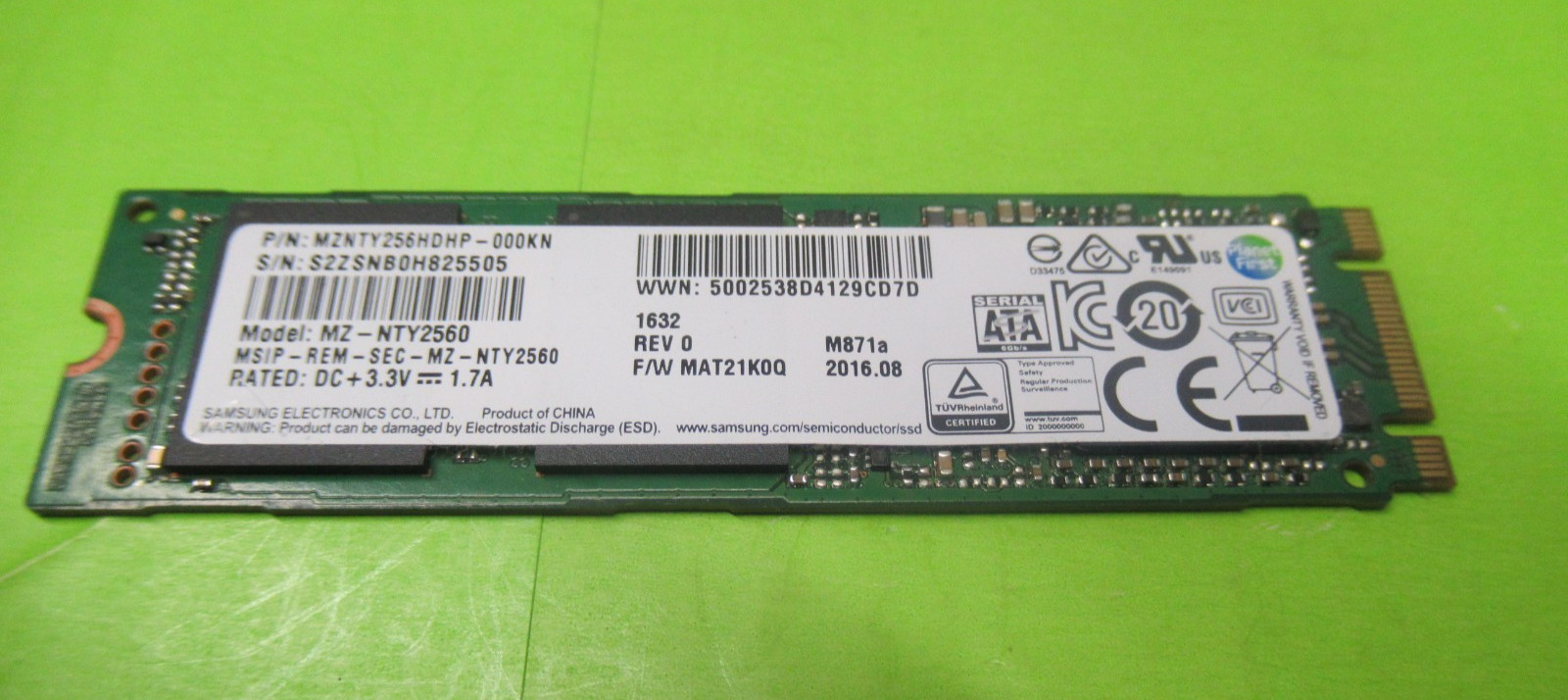 Samsung 256GB CM871a SATA M.2 2280 MZNTY256HDHP MZ-NTY2560