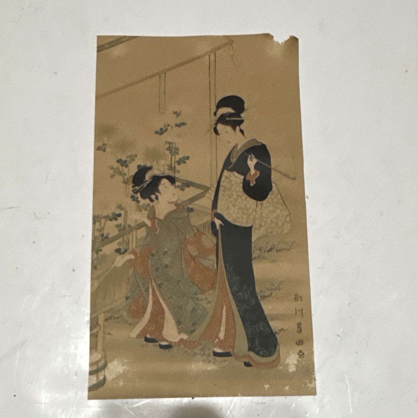 Antique Japanese Woodblock Print Toyokuni Ga Geisha Women Ukiyo-e 10x5.75 paper