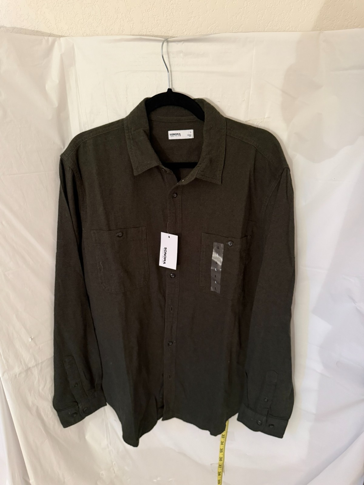 Sonoma Men\'s L Infantry Olive Supersoft Flannel Shirt NWT
