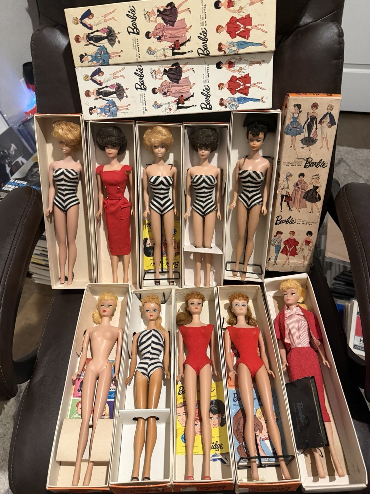 1960s Vintage Era Barbie Lot 10 Dolls Ponytail #3  Bubble Cut Boxes & Extras 💗