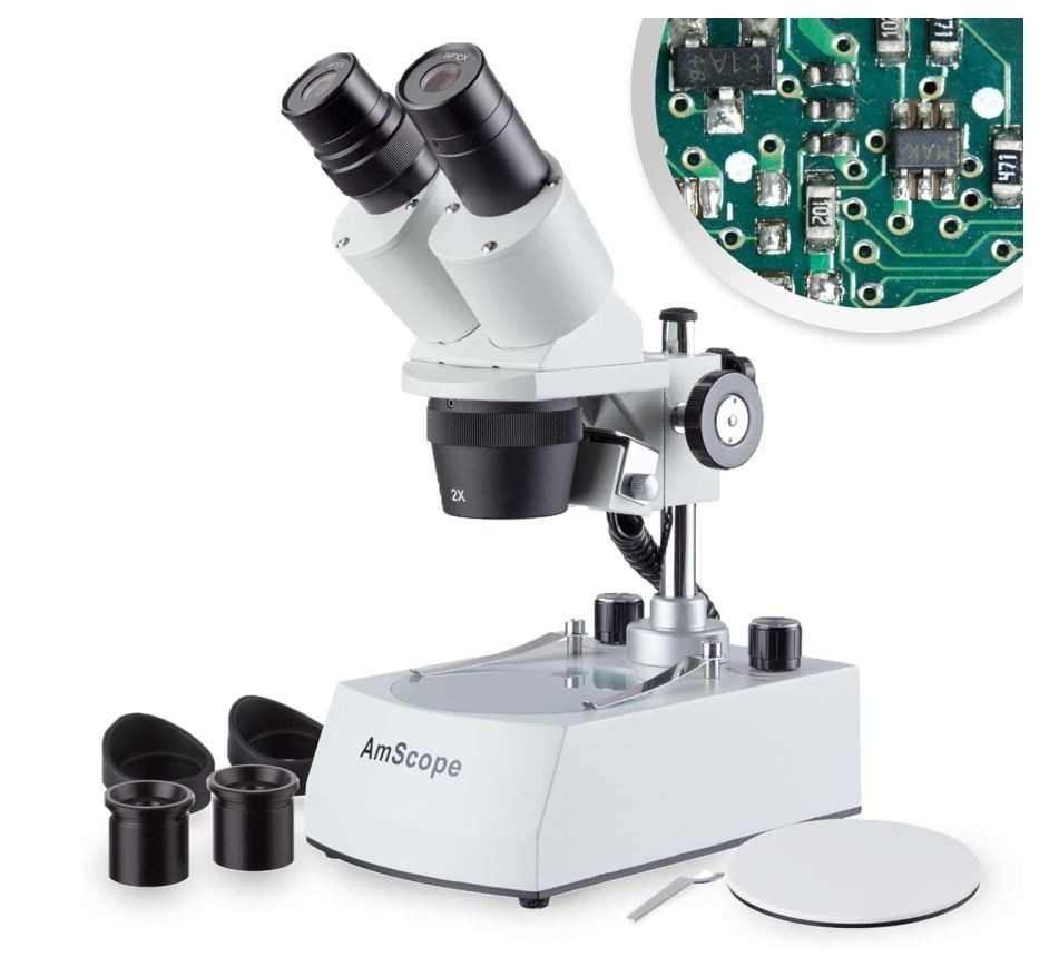 AmScope SE306R-P-LED Forward Binocular Stereo Microscope, 20x-40x Magnification