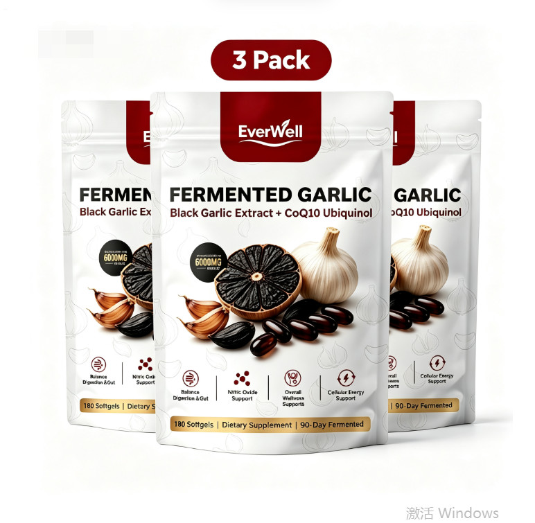 3Pack Everwell Fermented Black Garlic 180 Softgels, Odorless Non-GMO Supplement
