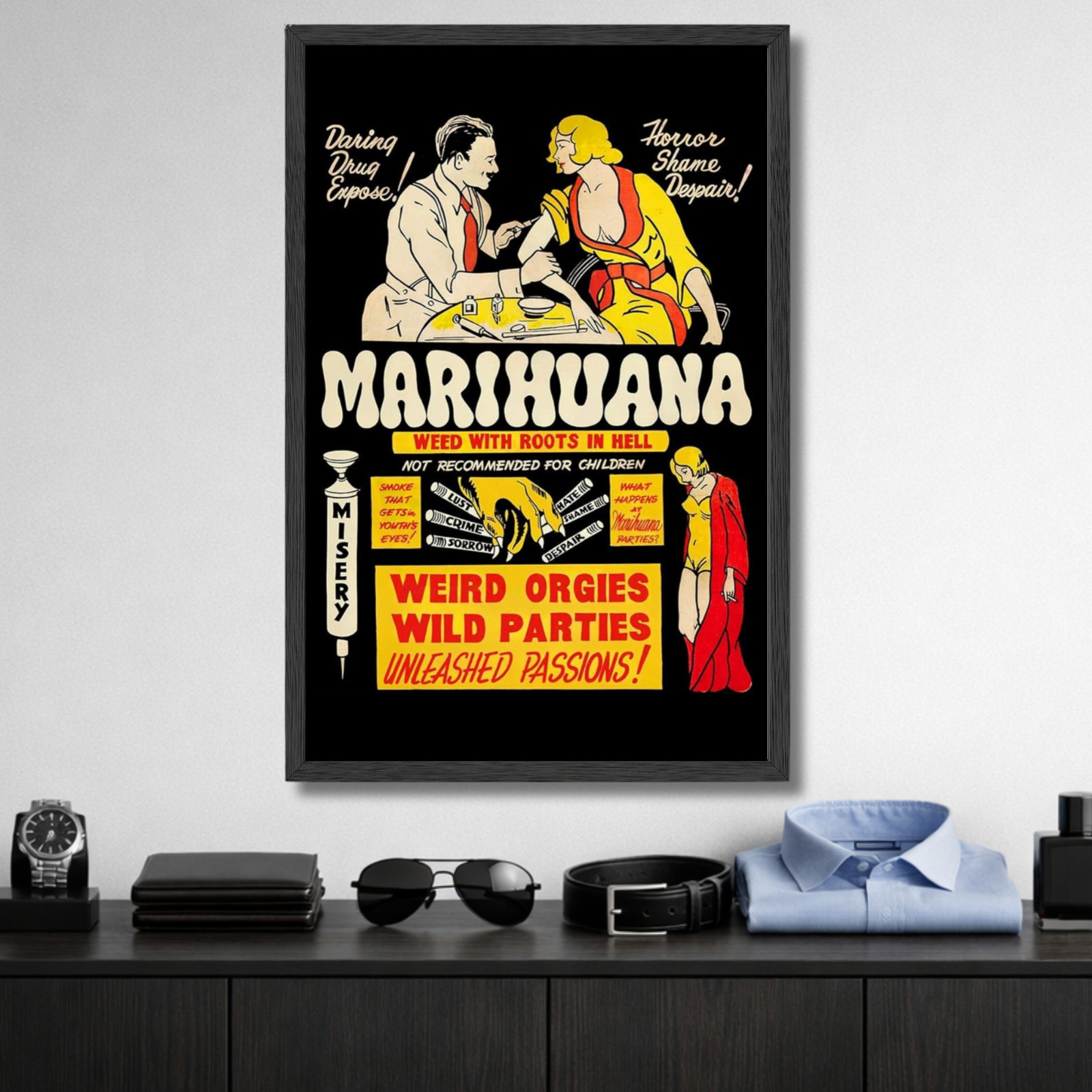 Vintage Marijuana Warning Poster 1970s Anti Drug Cannabis Print 11x17 Framed