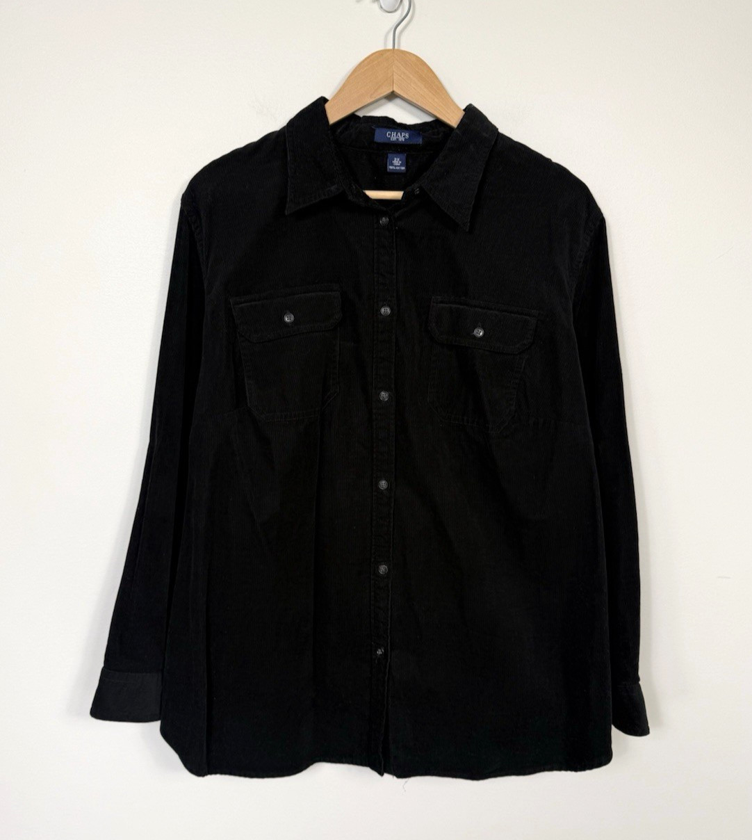 Chaps Womens Long Sleeve Corduroy Button Up Shirt Collared Black 2X Classic Chaps Womens Long Sleeve Corduroy Button Up Shirt Collared Black 2X Classic
