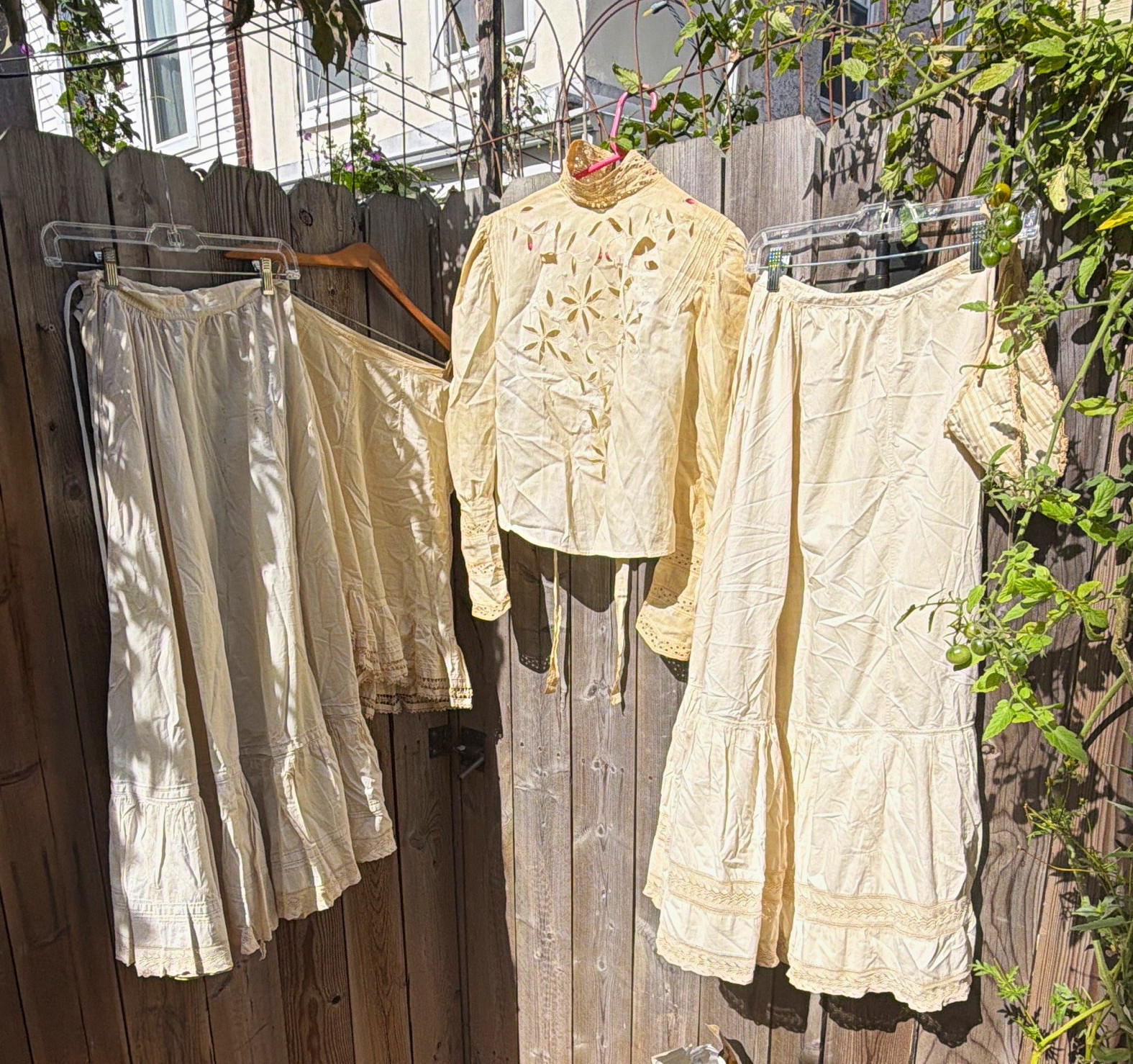 1890s early 1900s antique bloomers, blouse, petticoats, bustle for small woman. 1890s early 1900s antique bloomers, blouse, petticoats, bustle for small woman.