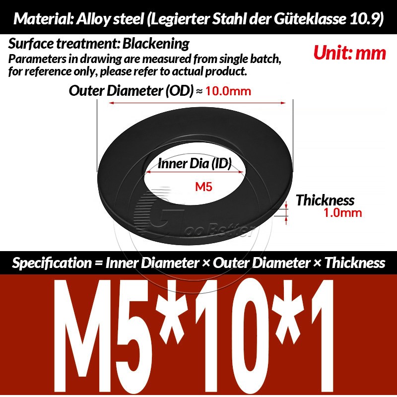 Flat Washers - Carbon Steel Grade 8.8 10.9 12 Black M2 M3 M4 M5 M6 M8 M10 to M45