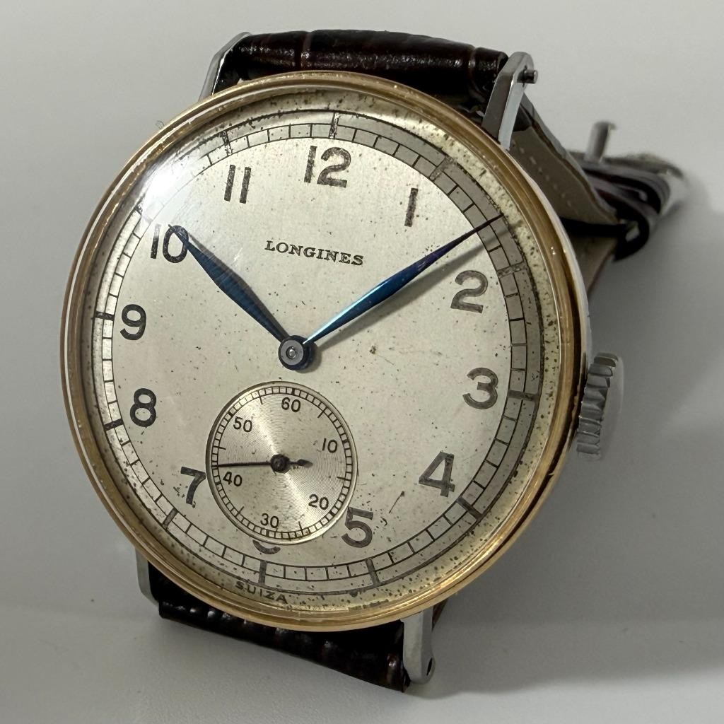 RARE VINTAGE 1940 LONGINES SOLID GOLD BEZEL ORIGINAL DIAL ARABIC NUMERALS