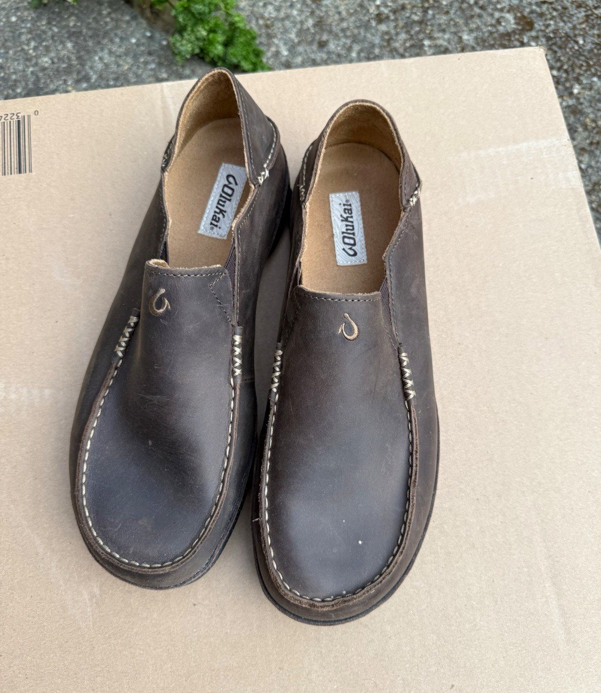OluKai Moloa Men\'s Brown Leather Slip-On Casual Shoes US 12 EU 45