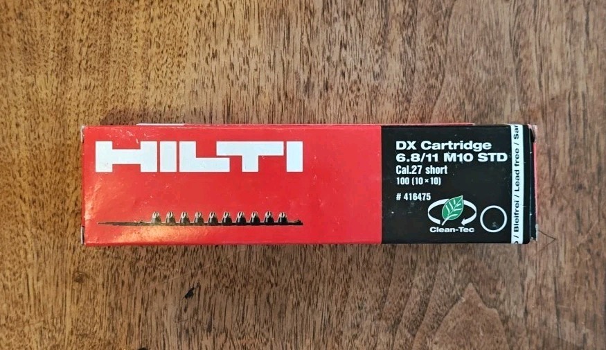 100 10x10 Hilti DX cartridge 6.8/11 M10 STD black #416475 Cal.27 Short 100 10x10 Hilti DX cartridge 6.8/11 M10 STD black #416475 Cal.27 Short