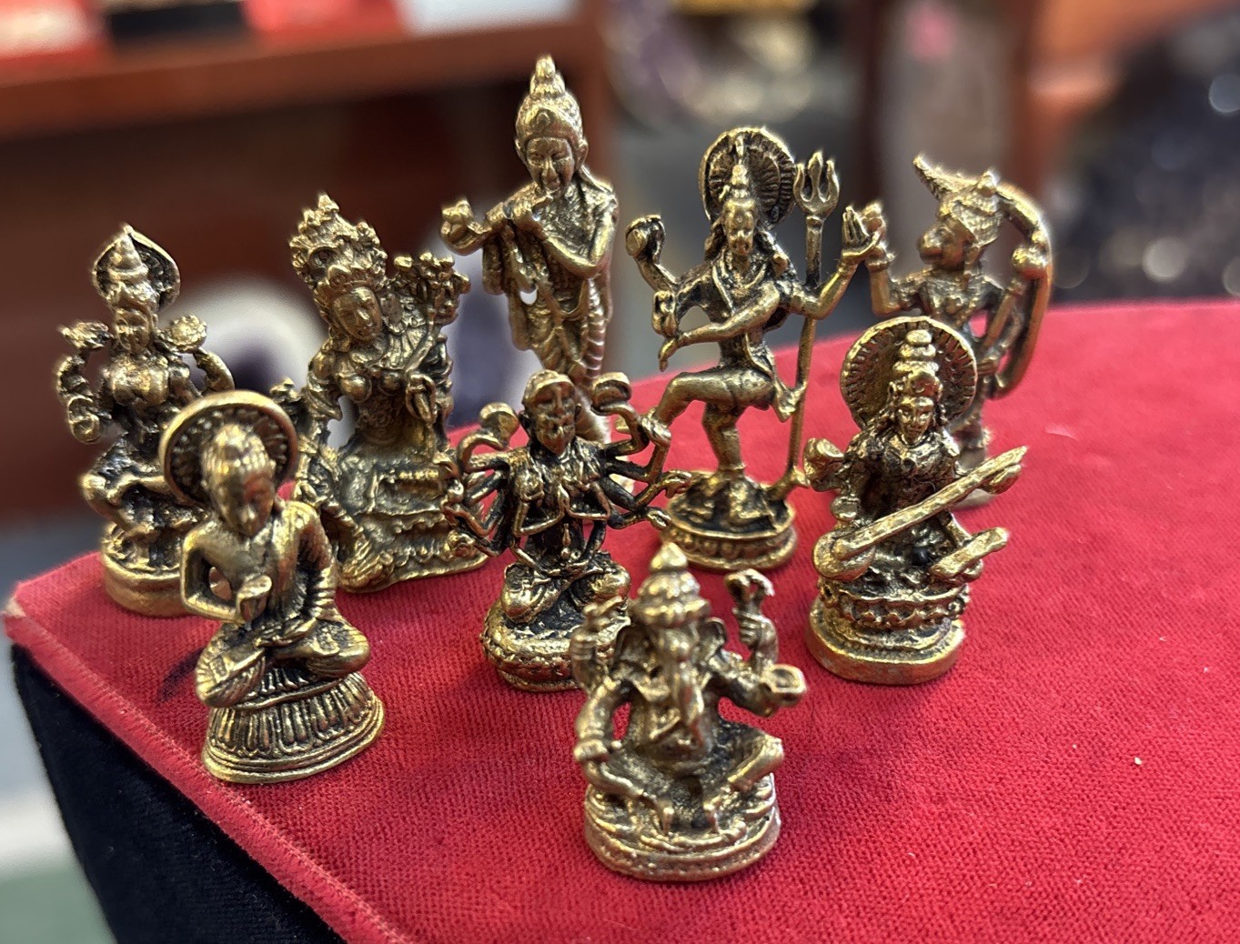 Set Of 9 Brass Hindu Gods And Goddess 1” Average Size