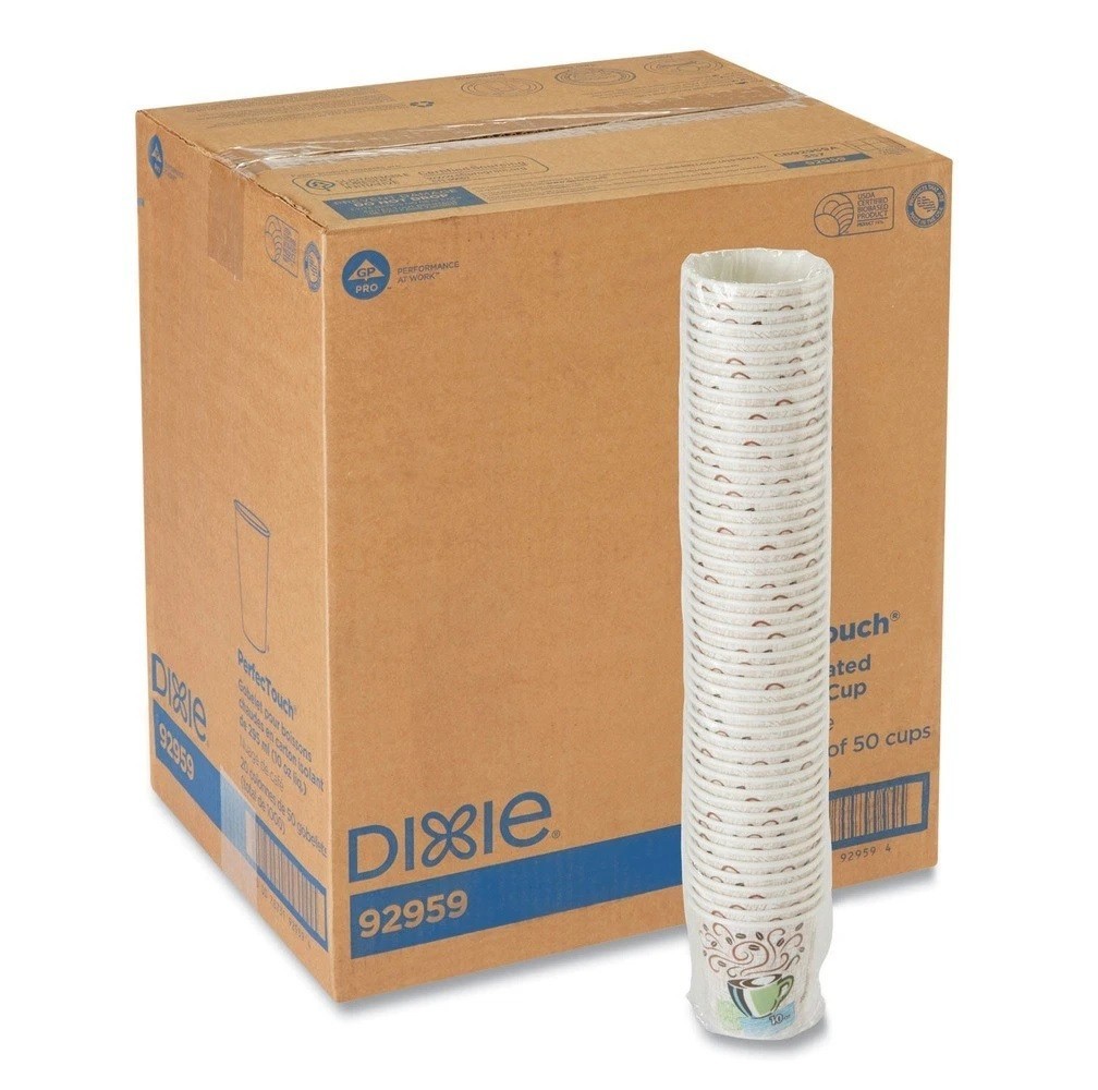 Dixie PerfecTouch 10 oz Paper Hot Cups Coffee Haze Design  (1000/CT) New