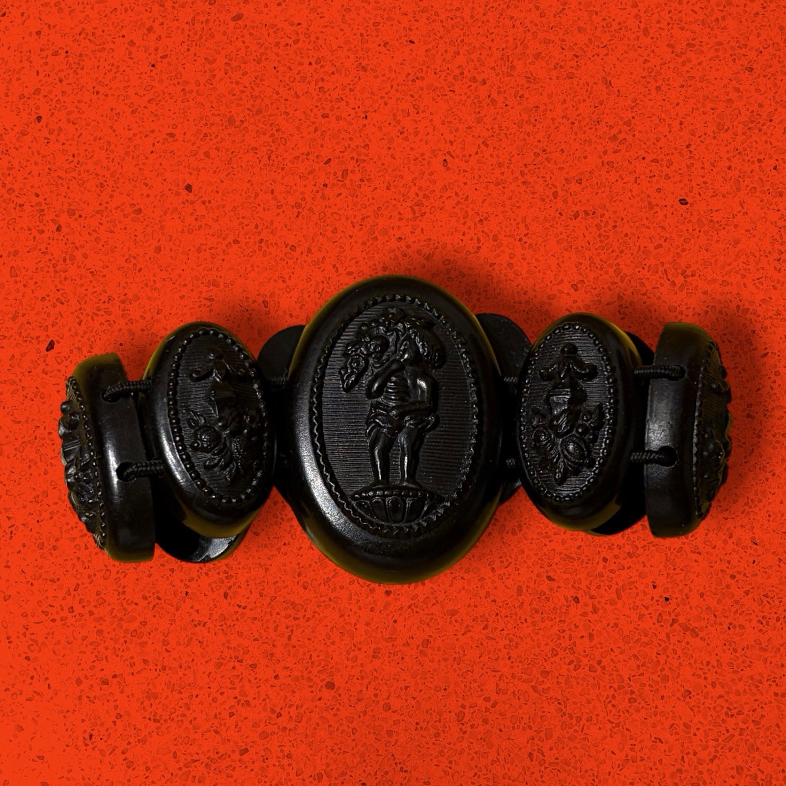 Antique Victorian Vulcanite Mourning Bracelet Cameo Figure AS IS