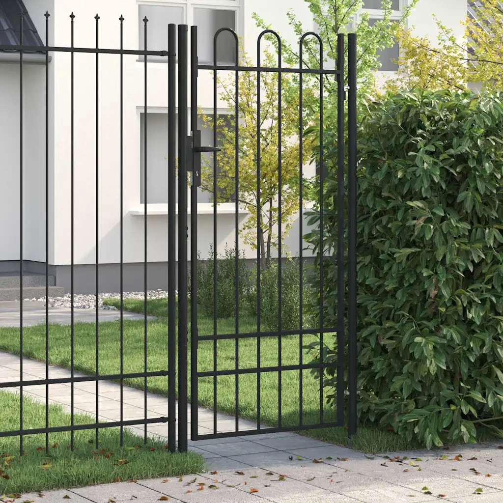 vidaXL Black Arched Top Steel Fence Gate BOXTEL Single Door Outdoor Garden