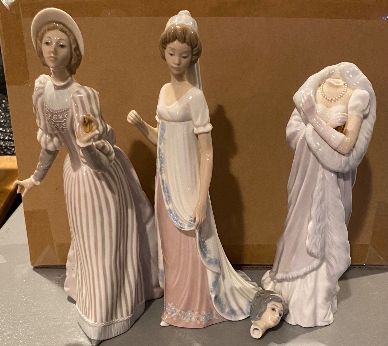 3 Retired Lladro Porcelain Figurines w/o Parasol Viennese Milanese English Lady