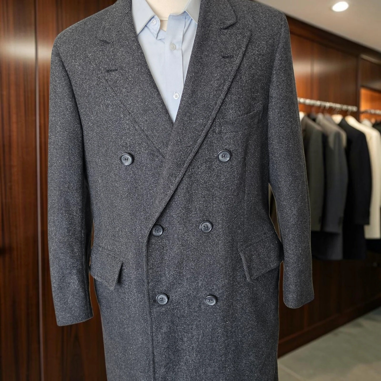 Vtg Brooks Brothers Double Breasted Overcoat 38r Peak Lapel Makers Made In USA