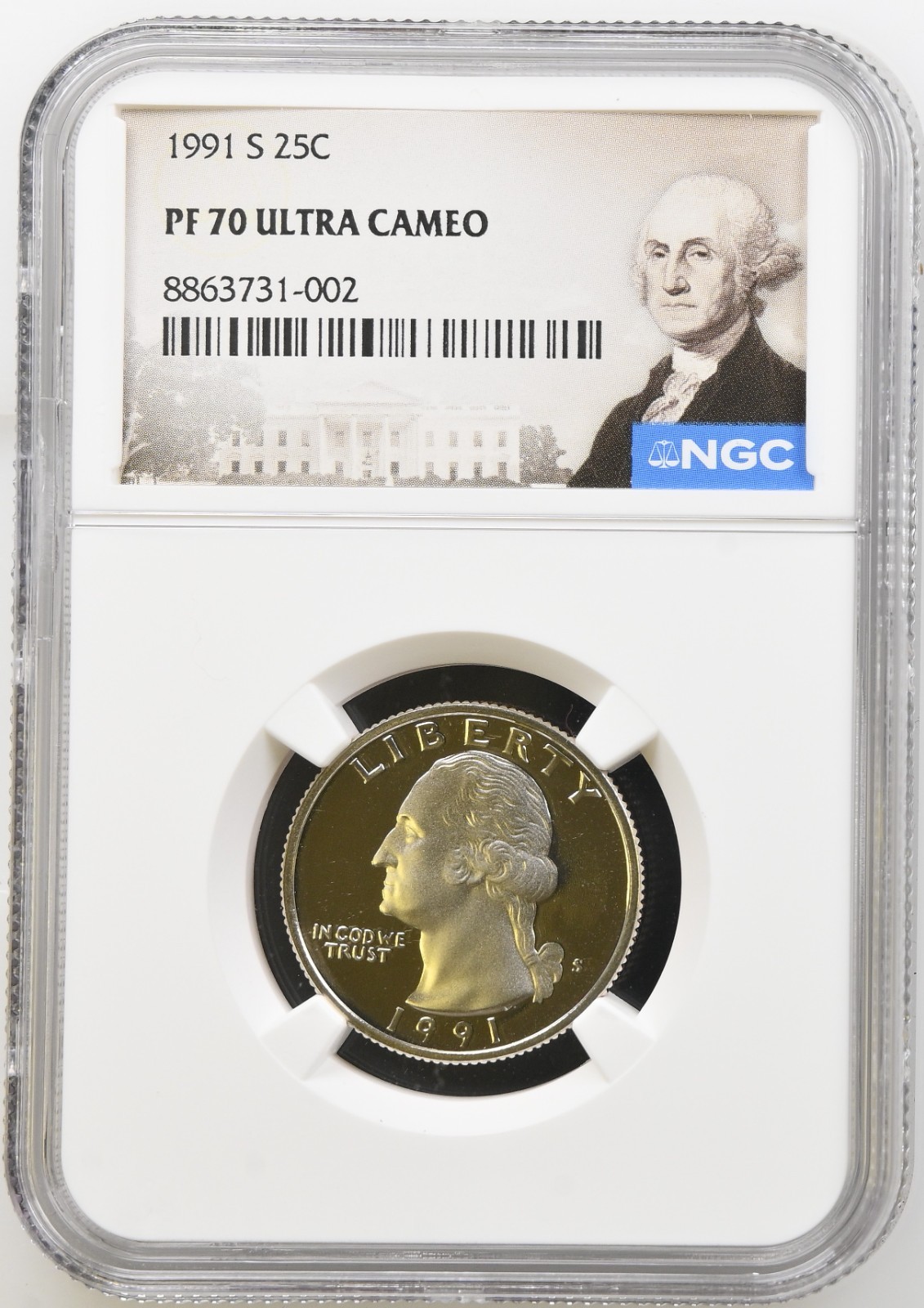 1991 S Proof Washington Quarter Graded NGC PF-70 UCAM w/ G. Washington Label