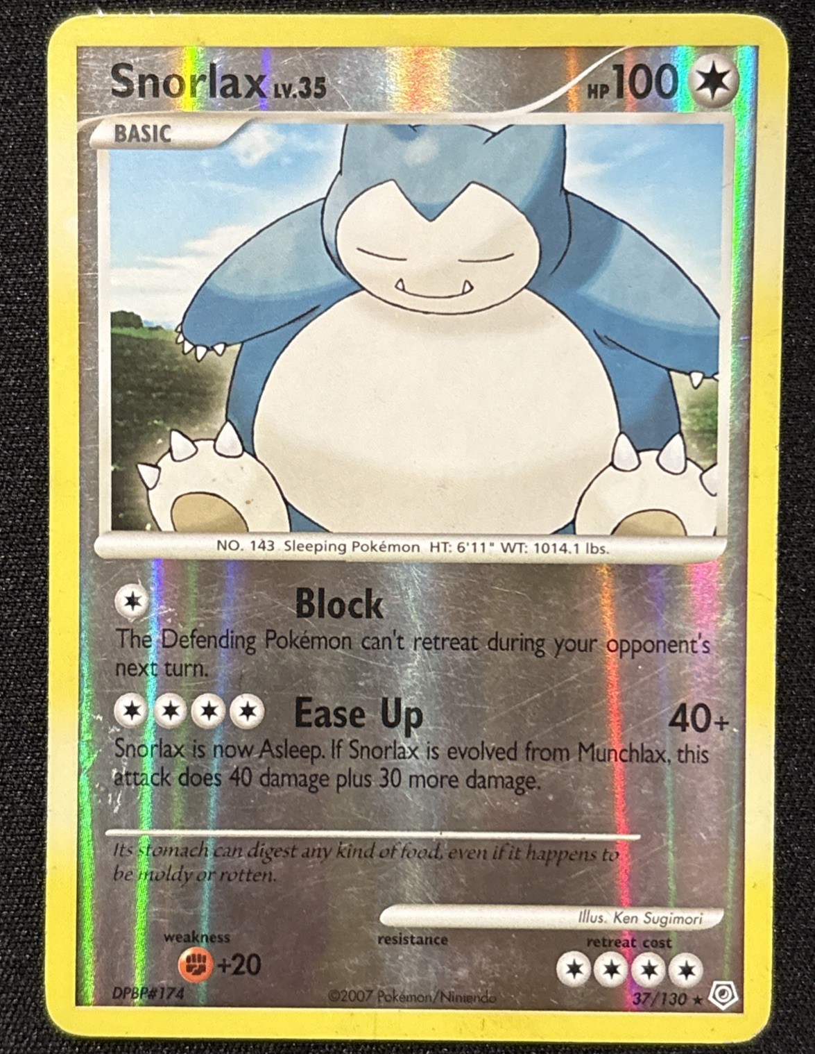 2007 POKEMON Card TCG Snorlax 37/130 Diamond and Pearl Reverse Holo Rare 2007 POKEMON Card TCG Snorlax 37/130 Diamond and Pearl Reverse Holo Rare