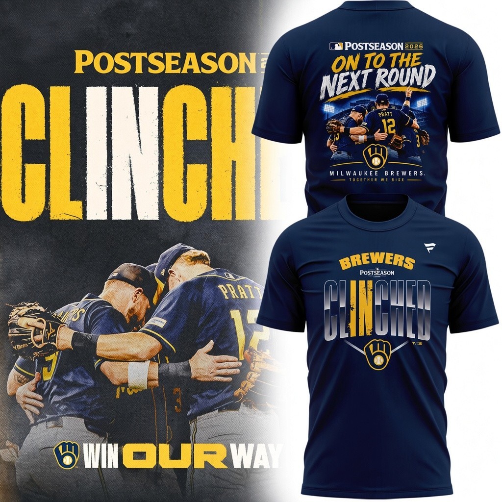 Hot Sale Milwaukee Brewers Postseason 2026 Clinched T-Shirt S-5XL Hot Sale Milwaukee Brewers Postseason 2026 Clinched T-Shirt S-5XL