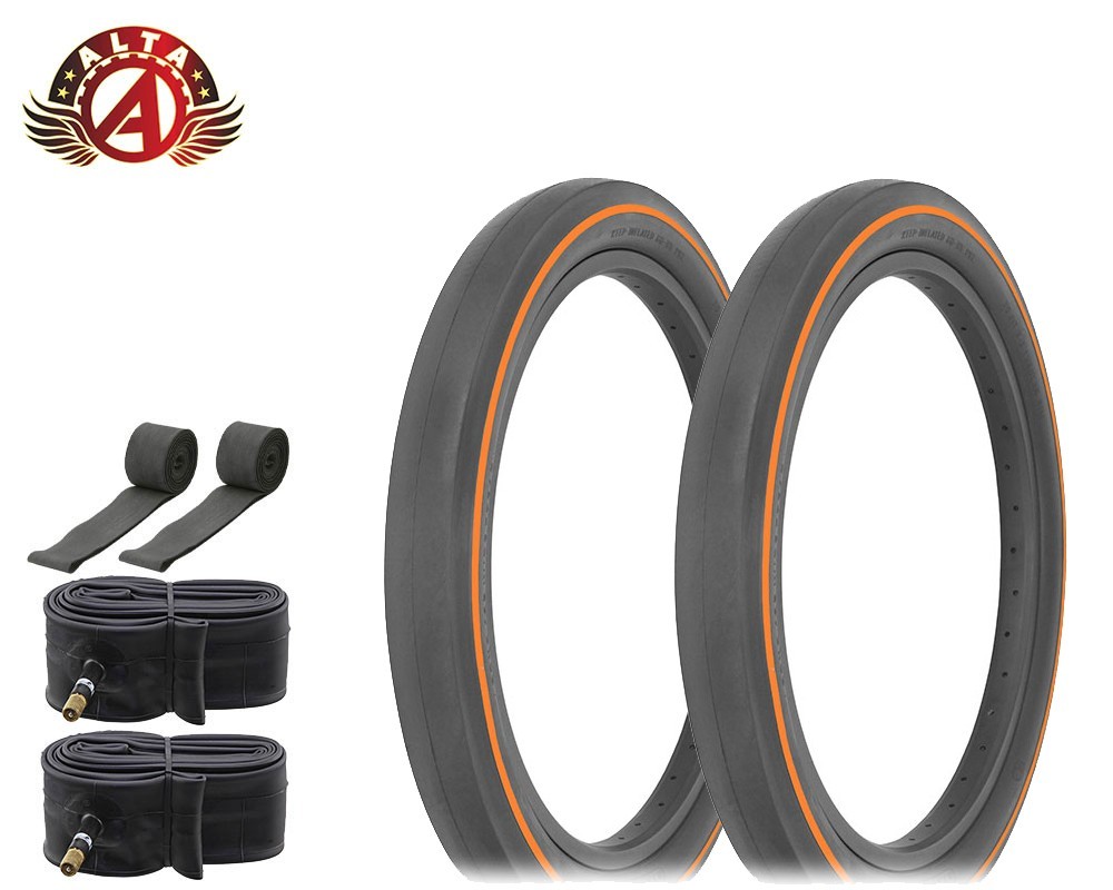 Alta 20x2.125 Orange Line Slik Tires Wide Tread Fits S2 Rim Schwinn Stingray 6pc