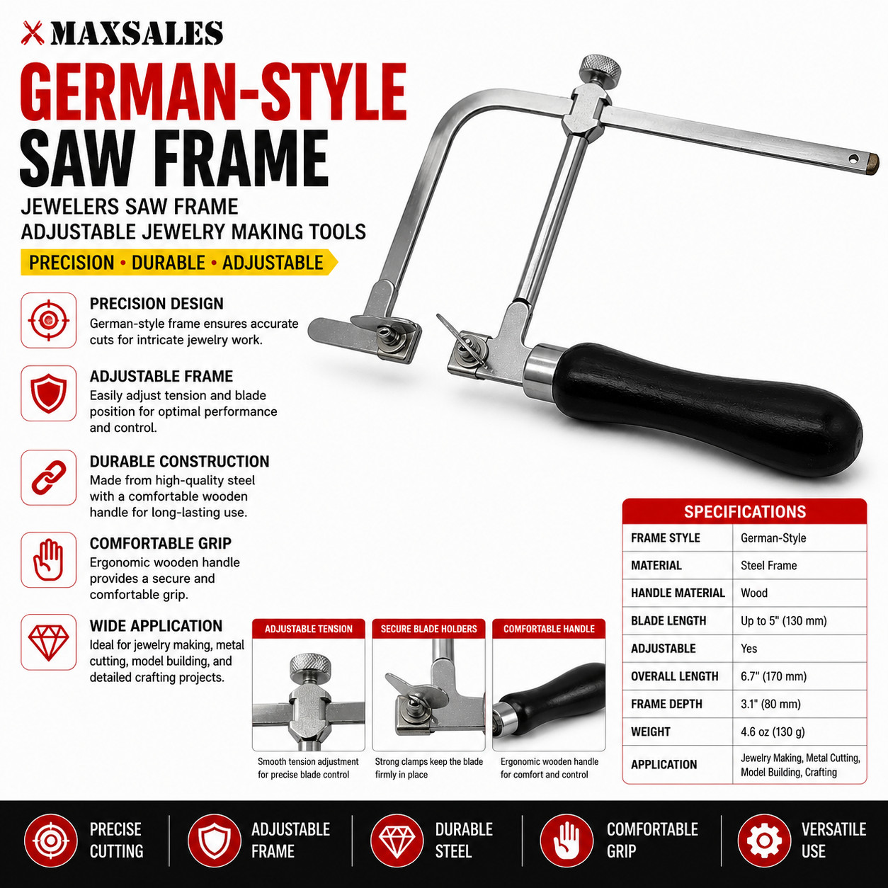 GERMAN-STYLE SAW FRAME JEWELERS SAW FRAME ADJUSTABLE JEWELRY MAKING TOOLS