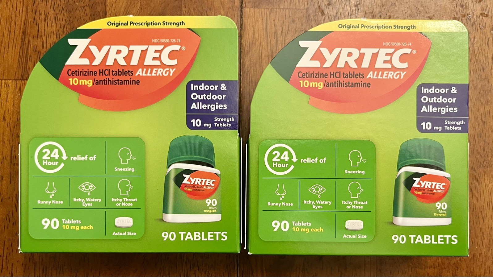 (2) ZYRTEC 24 hr 10 mg Allergy Antihistamine Tabs 90 ct (180 total) Exp 2028/09