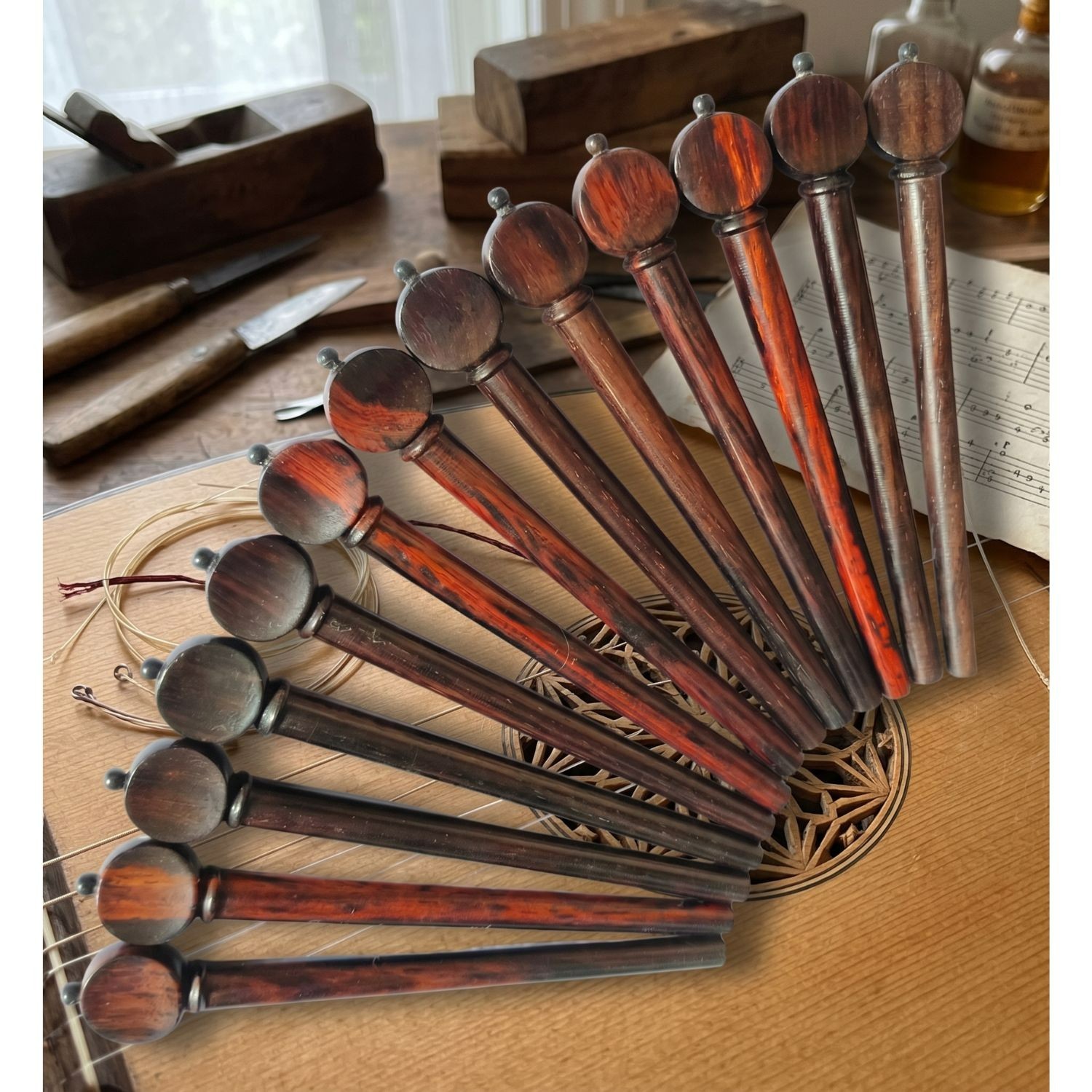 Handcrafted Rosewood Lute Tuning Peg Set for Renaissance & Baroque Instruments