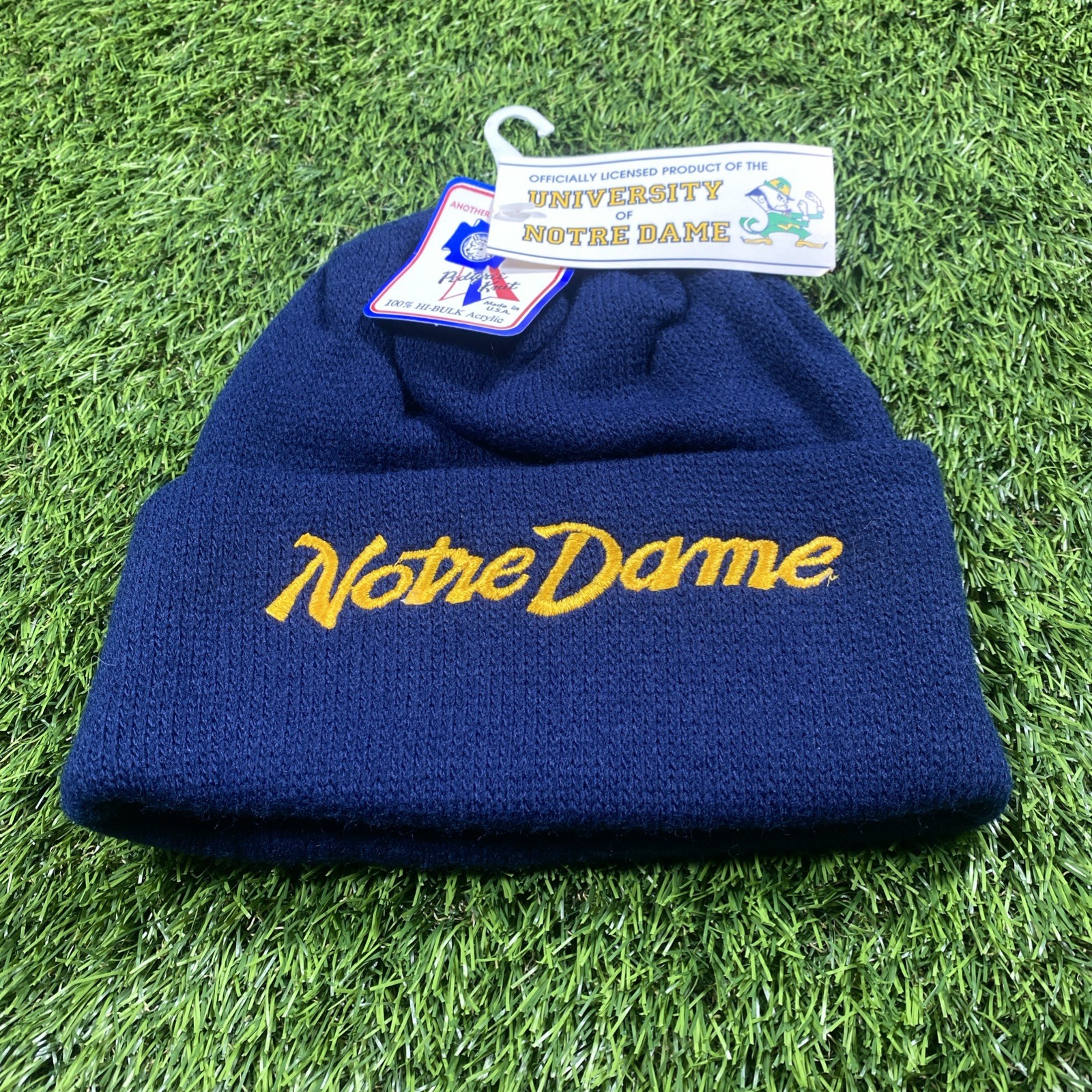 VTG Notre Dame Fighting Irish Pedigree Knit Beanie Hat Mens NWT Made USA Script VTG Notre Dame Fighting Irish Pedigree Knit Beanie Hat Mens NWT Made USA Script
