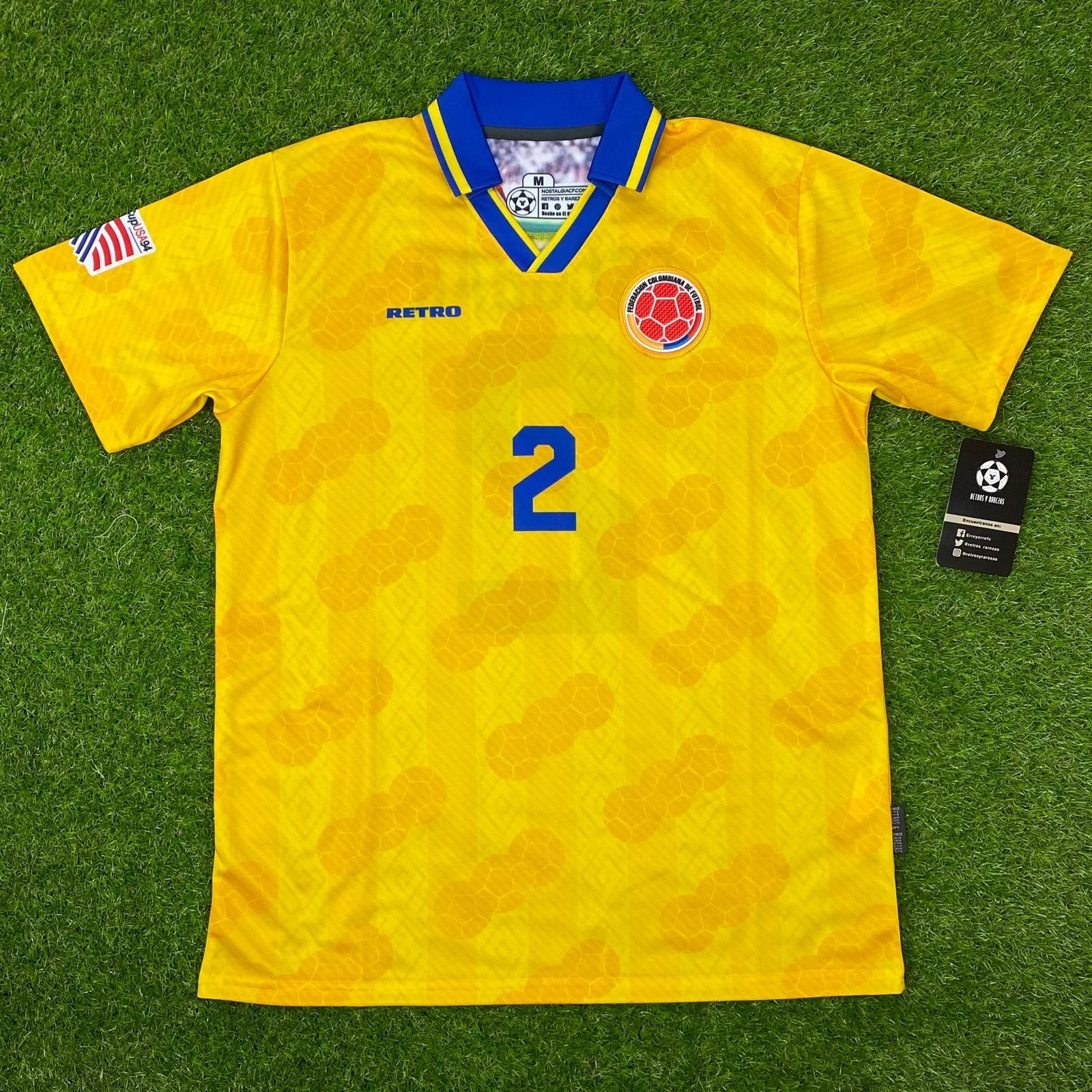 Colombia, Men\'s Retro Soccer Jersey, 1994, Escobar (Gold) (Talla Grande)