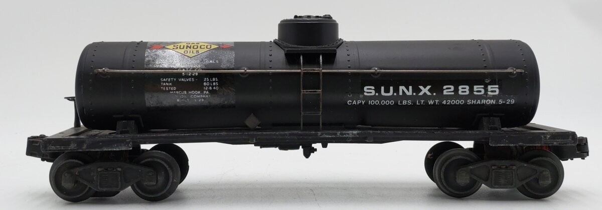Lionel 2855 Vintage O Gauge Postwar Sunoco Black Semi-Scale Tank Car