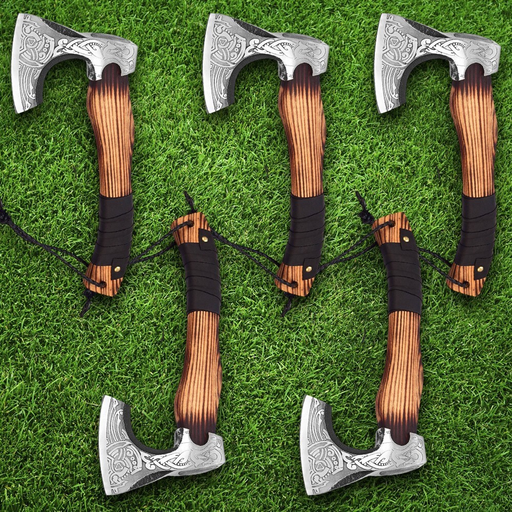 5 Piece Handmade Hand Forged Viking Axe Carbon Steel Bearded Axe Battle Ready Ax