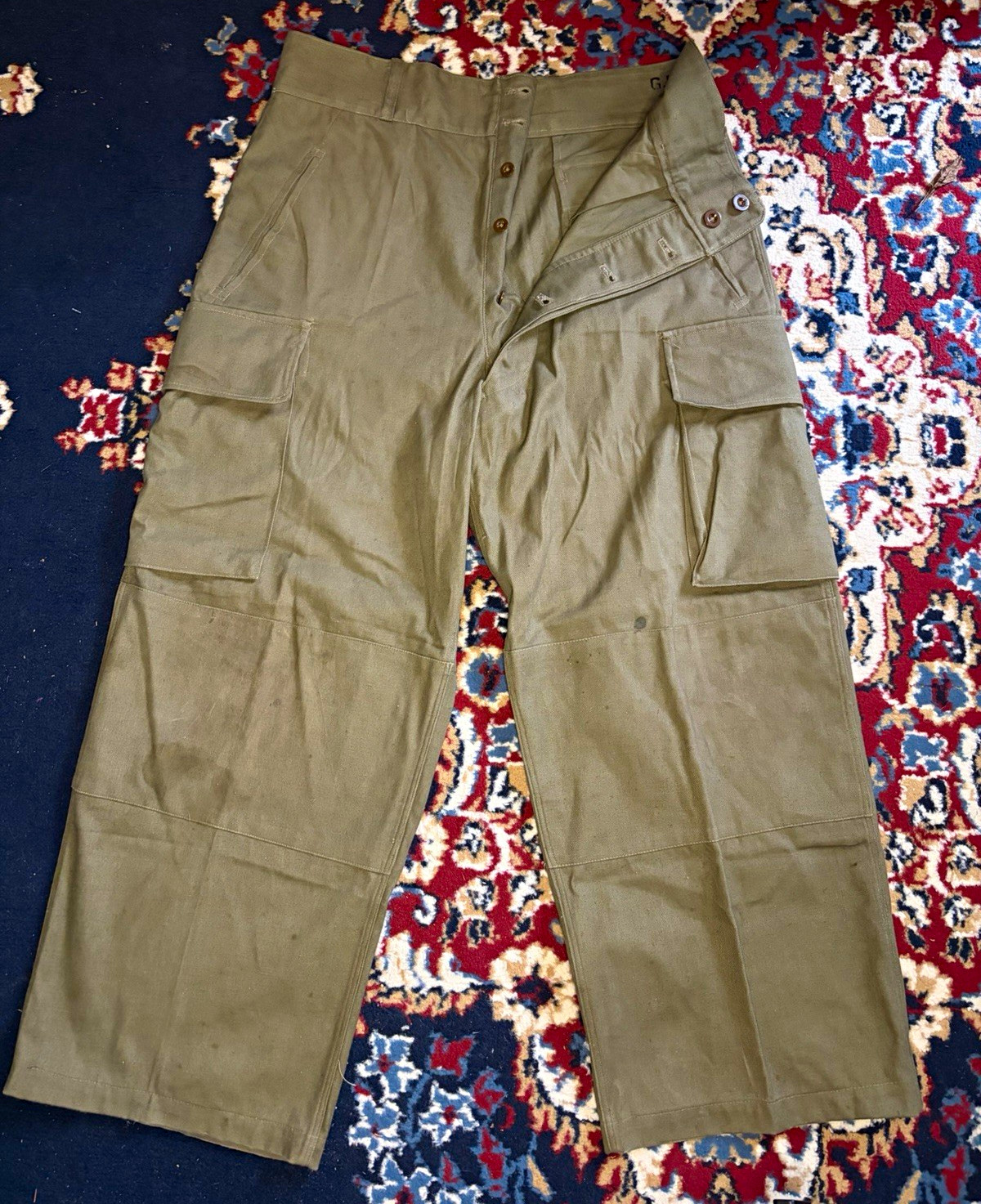 French M-47 1950’s Men\'s Military Cargo Pants olive green cotton G.L.R 35 Size M French M-47 1950’s Men\'s Military Cargo Pants olive green cotton G.L.R 35 Size M