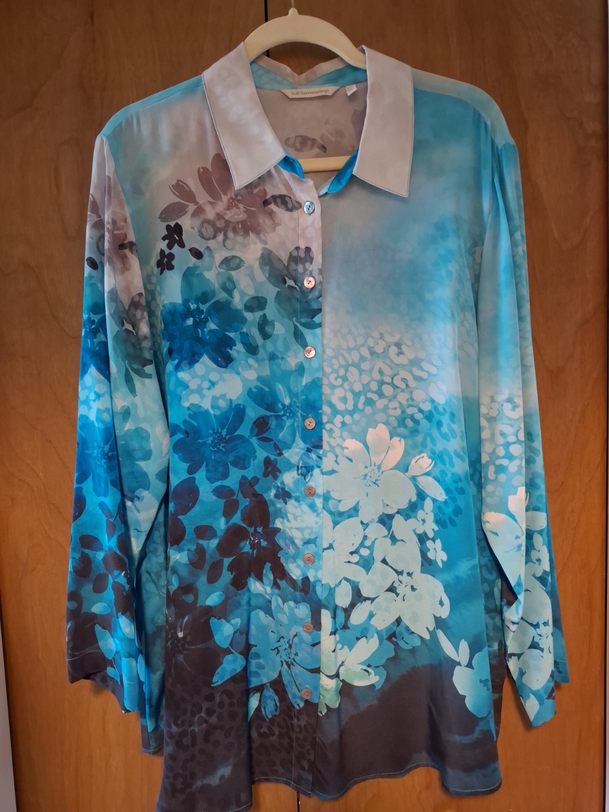 Beautiful Turquoise Silk SOFT SURROUNDINGS Long Sleeve Blouse - 2X Beautiful Turquoise Silk SOFT SURROUNDINGS Long Sleeve Blouse - 2X