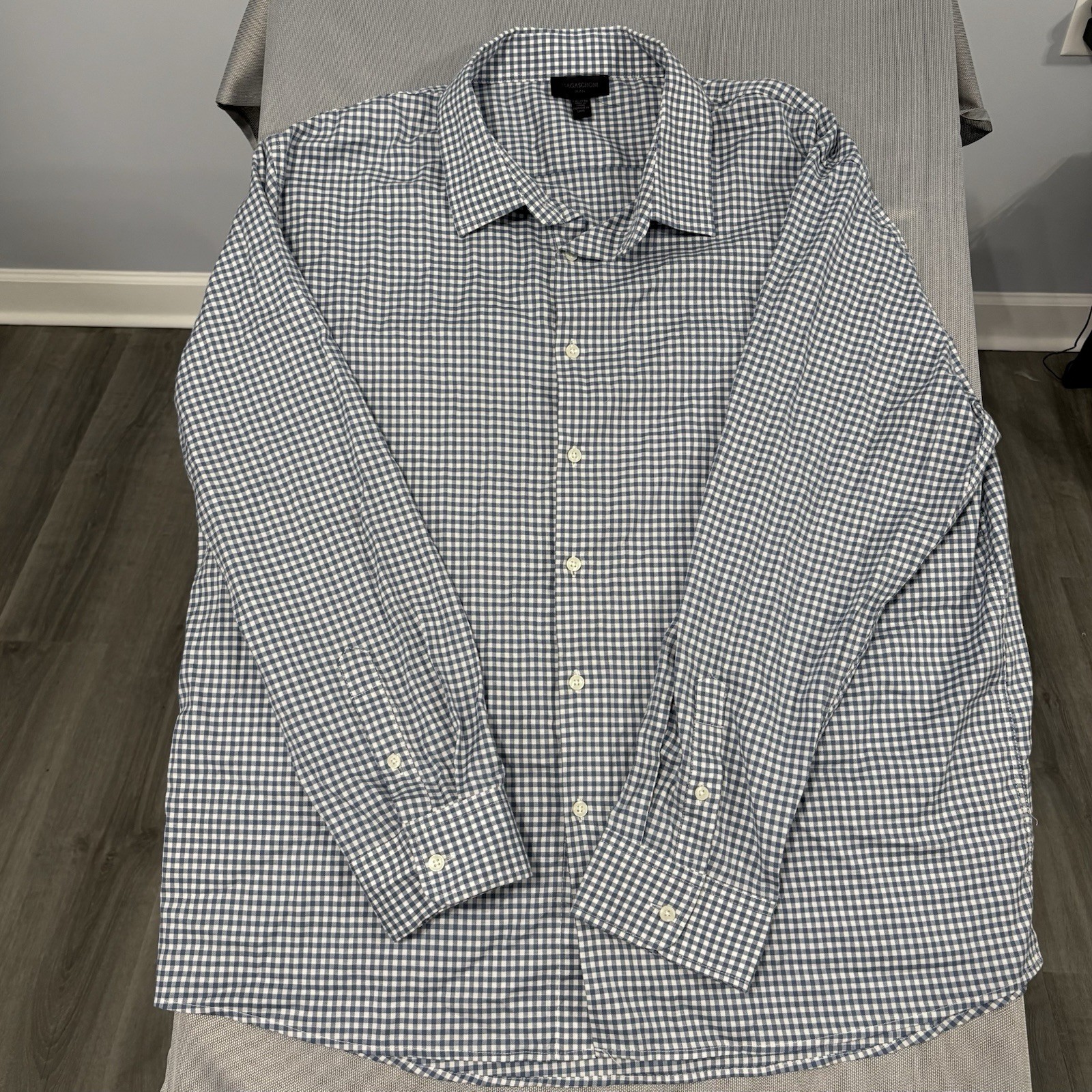 Magaschoni Man long sleeve mens dress shirt XXL blue/white checkered