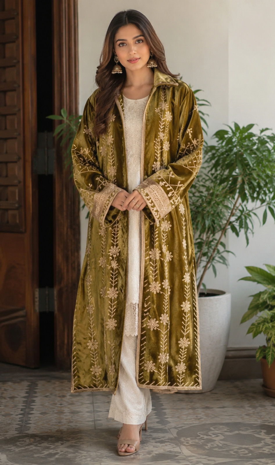Handmade Velvet Suzani Embroidered Long Kimono Boho Suzani long Statement Jacket