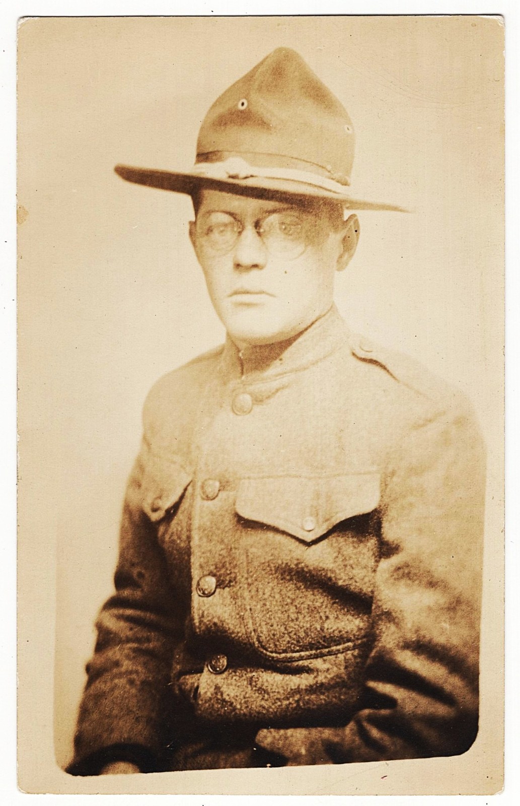 real photo U.S. Army Soldier Wearing Glasses antique postcard RPPC