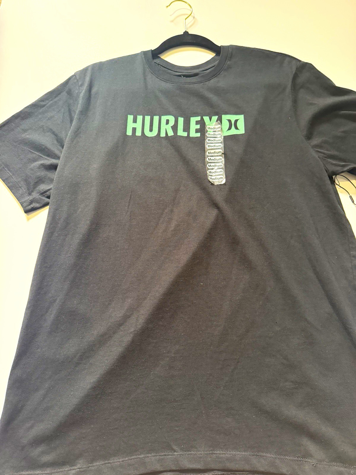 Hurley Text Logo T Shirt Mens M Black Mint Green One & Only Everyday NWT New